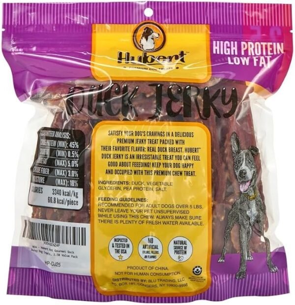 Hubert Pet Gourmet Duck Jerky Dog Treats: Healthy & Natural Training Snacks, Ideal for All Dog Sizes, Low Fat, High-Protein, 2.5 lbs Super Value Pack - Image 3