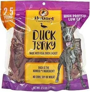 Hubert Pet Gourmet Duck Jerky Dog Treats: Healthy & Natural Training Snacks, Ideal for All Dog Sizes, Low Fat, High-Protein, 2.5 lbs Super Value Pack